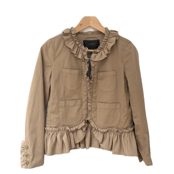 J Crew Ruffle Nude Open Front long Sleeve Blazer